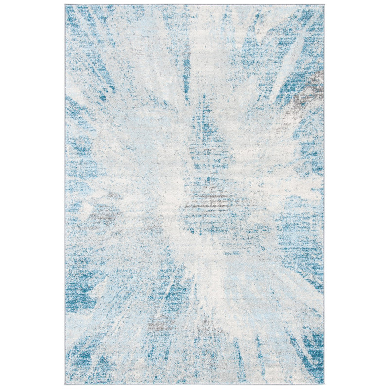 Tapis gris / bleu Escalera, Rectangle 5 pi 3 po x 7 pi 6 po