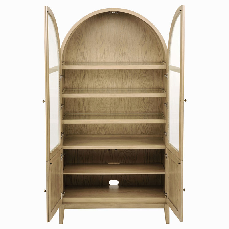 Vitrine vitrée à 4 portes en canne de chêne beige