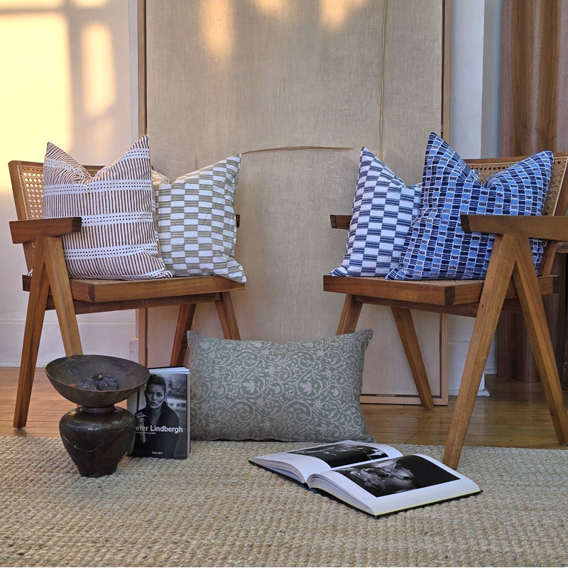 Housse de coussin Block, Bleu/gris, Carré 18 po