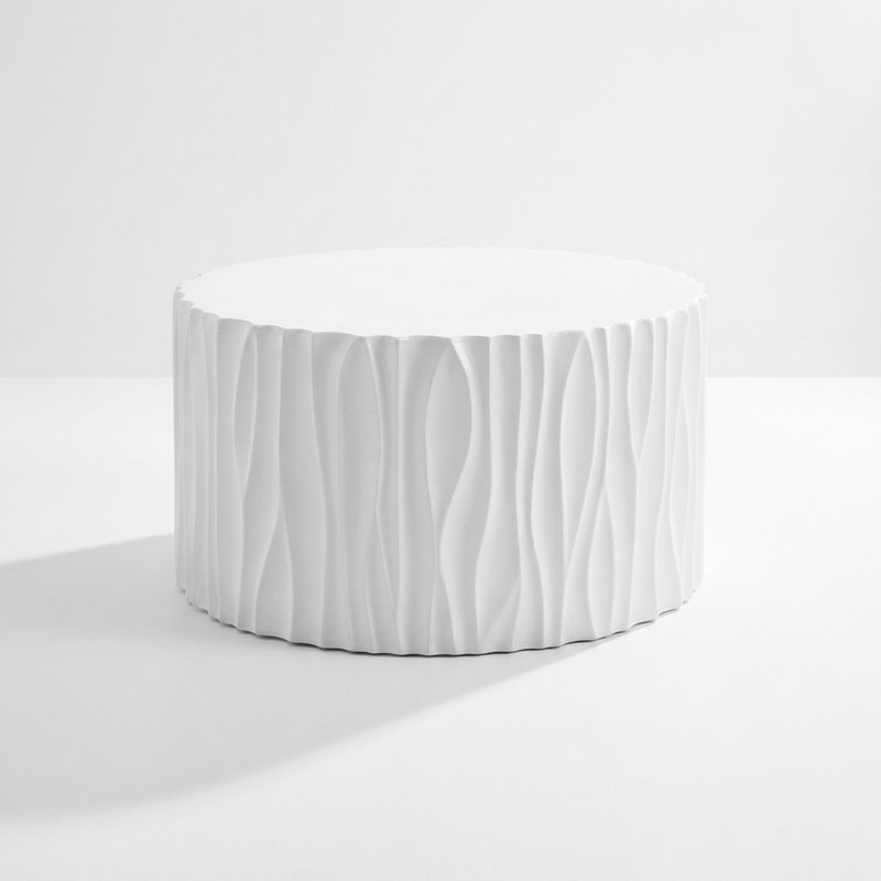 Table basse d'extérieur moderne avec motif cannelé ondulé sculptural - Matériau résistant aux intempéries