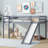 Twin Low Loft Bed with Slide & Ladder, Safety Guardrails, Rubber Wood - Space-Saving Kids Bed, Durable and Sturdy Design-380179021