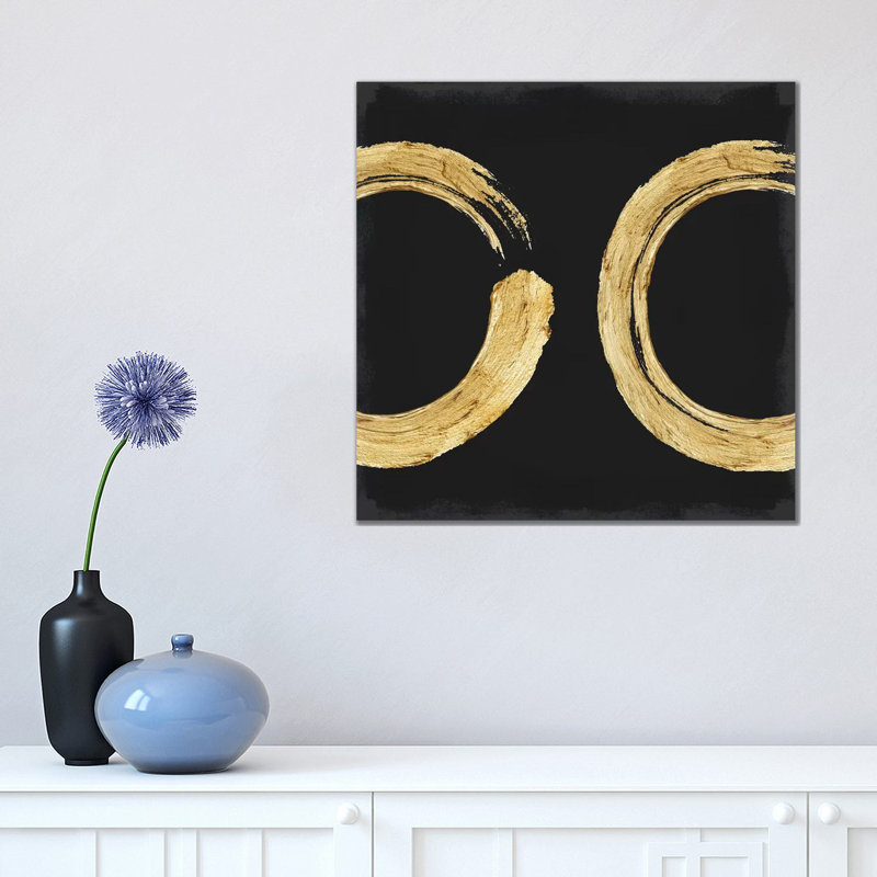 Gold Zen Circle On Black II by Ellie Roberts - Wrapped Canvas Gallery-Wrapped Canvas Giclée