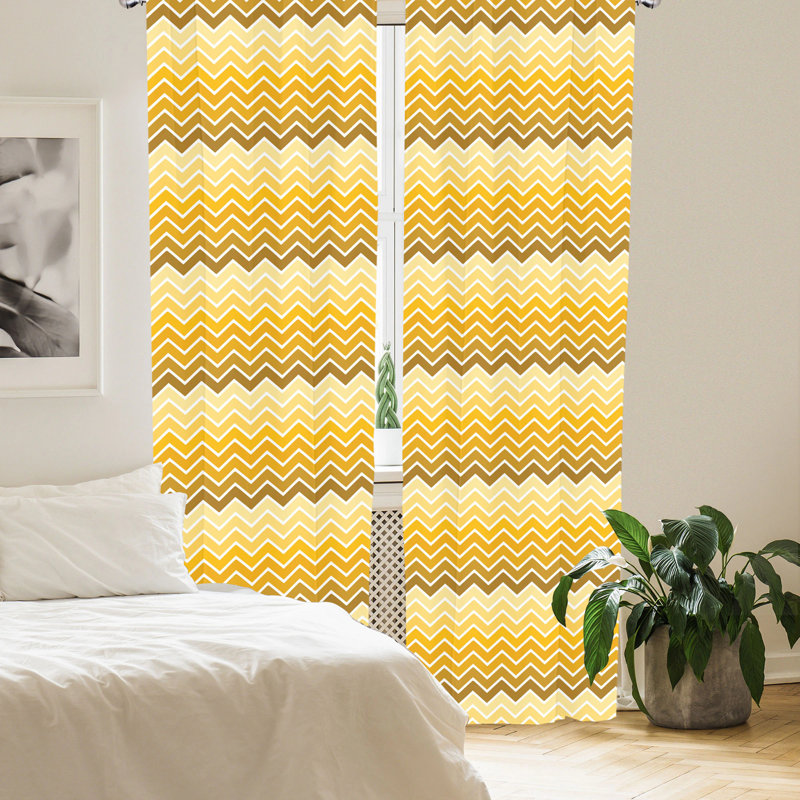 Yellow Chevron Zigzag Ombre Light Filtering Curtain Panels, 28" x 95"