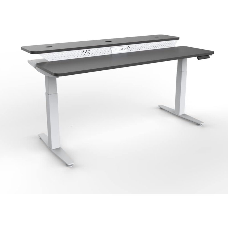 PowerLift Electric Standing Desk, Height Adjustable with Split-Level Desktop, USB & Power Outlets, 48" W x 30" D, Black