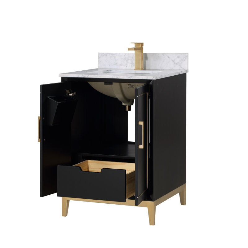 Gracie 24'' W Single Vanity, Midnight Black, Carrara Marble/Single Faucet Mount