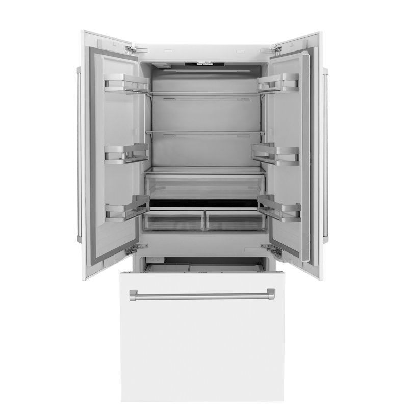 ZLINE 36" Built-In 3-Door French Door Refrigerator with Internal Water and Ice Dispenser, White Matte