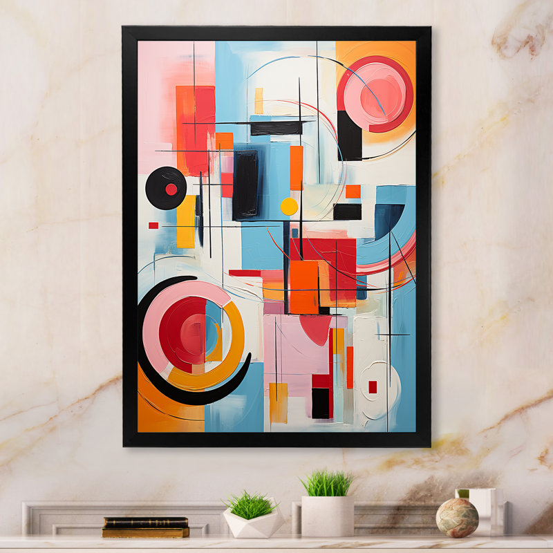 Pop Art Geometric Harmony I - Modern Canvas Wall Art, Black Picture Framed, 32" H x 24" W x 1" D
