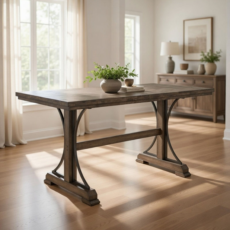 Table de salle à manger en bois massif Okarche, H 35,4 po x l 70,9 po