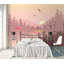 Papier peint texturé amovible flamants roses avec paysage et montagne-1863682099