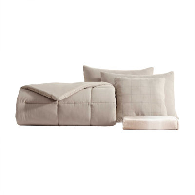 Kenneth Cole Reaction Solid 5 Piece Reversible Brown Comforter Bonus Set