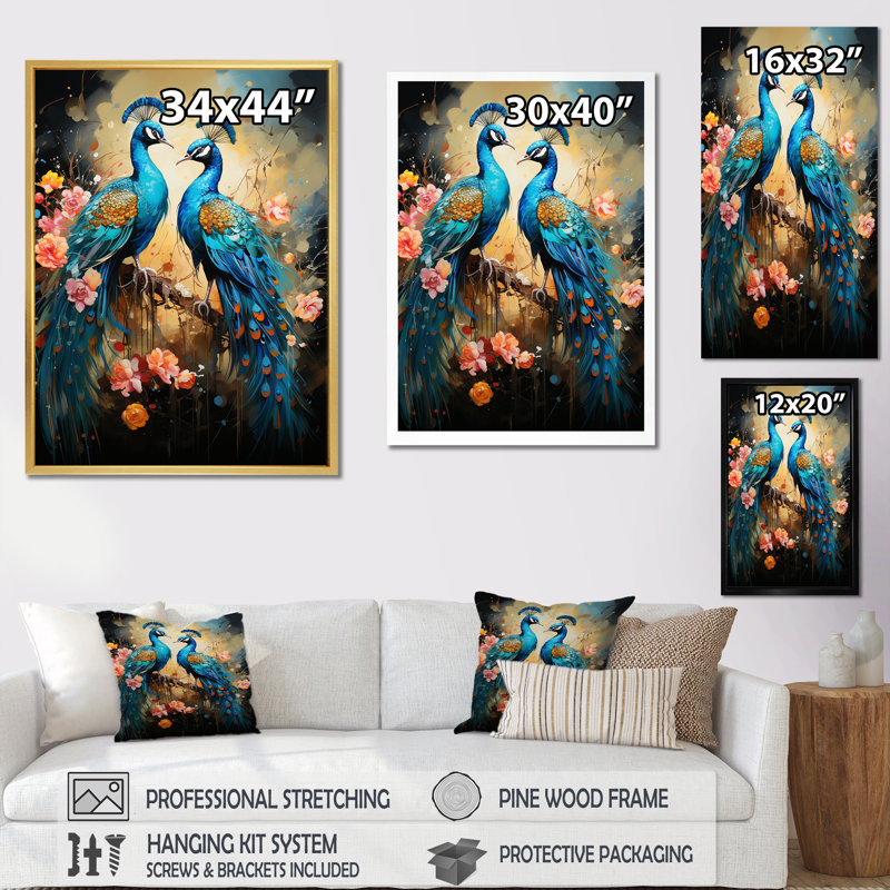 «Peacocks Graceful Elegance», reproduction sur toile, H 32 po x l 24 po x P 1 po, Cadre flottant naturel