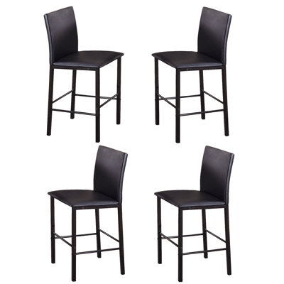 Chaise de salle à manger à hauteur de comptoir en métal de 4 personnes - structure noire et assise 4 en similicuir brun foncé