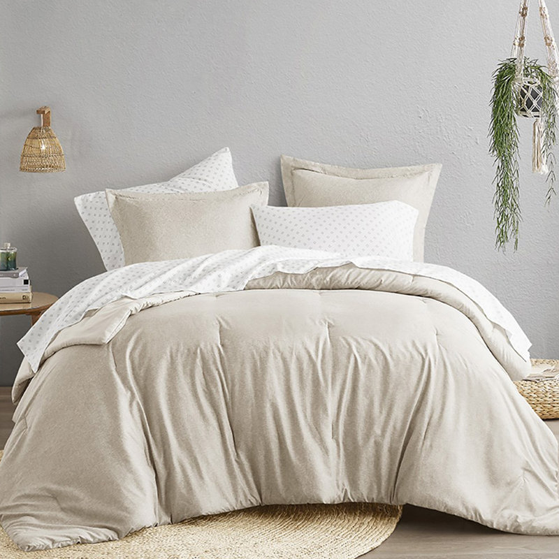 Camden Neutral Chambray Print 7-Piece King Comforter Set with Bed Sheets, King Comforter + 6 Additional Pieces, White