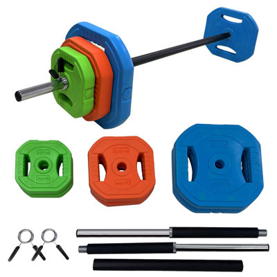 Adjustable 40LB/20KG Barbell Weight Set for Home Gym – Square Multi-Color Plates (Green+Orange+Blue) – 51" Bar with Shoulder Pad & Collars – Strength Training, Cardio Pump – Square Colorful