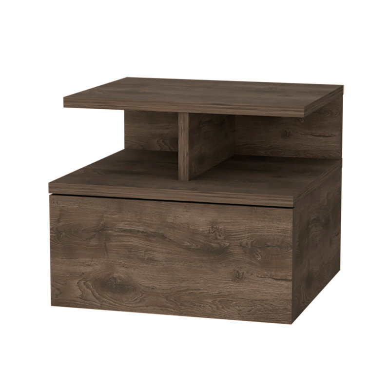 Macadamia 2-Tier Shelf Floating Nightstand, Walnut