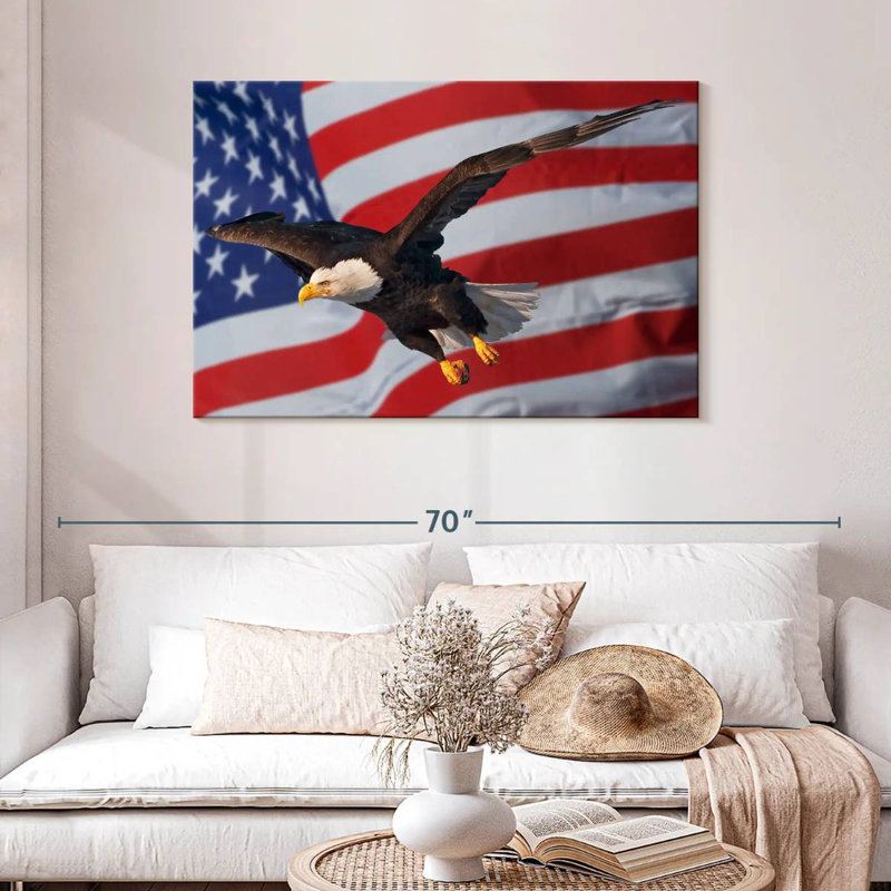 Lelar US Flag And Flying Bald Eagle, 30" H x 45" W