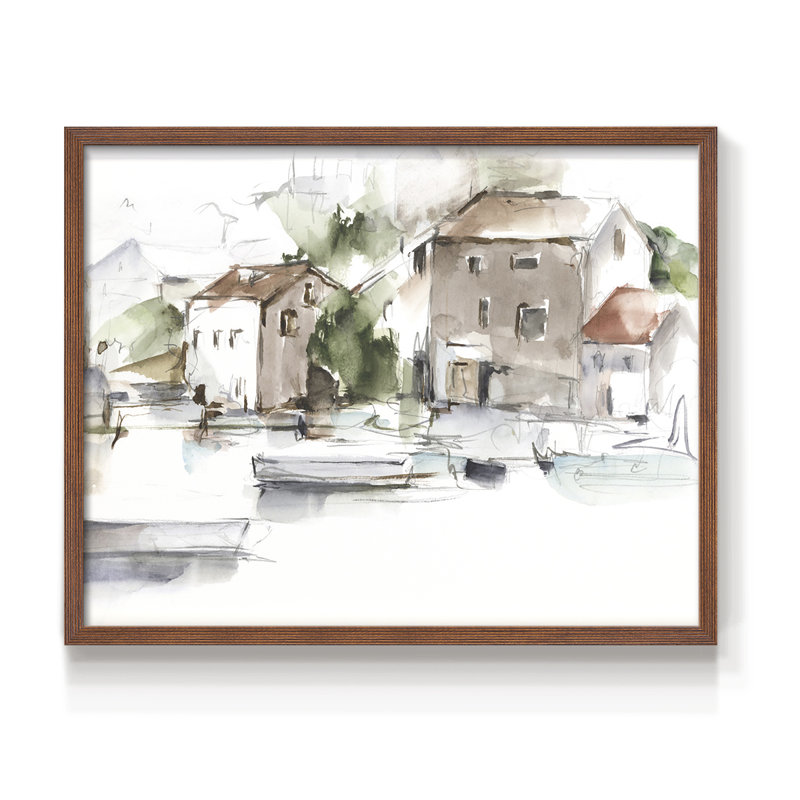Serene Lakefront II -Framed Print - Restickable, H 8 po x l 10 po, Noyer