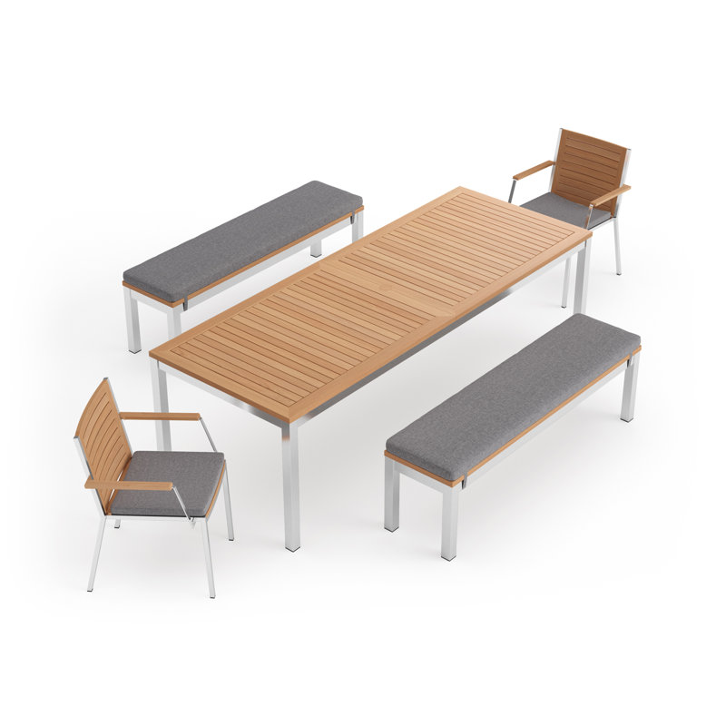 Outdoor Furniture Monterey 5 Piece Dining Set with 96 in. Table & Bench Seating, Cast Slate Sunbrella® Plainweave