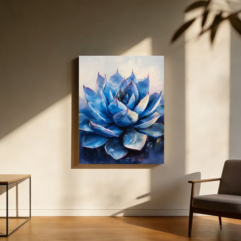 Agave bleue, art mural à cadre en bois à l'arrière, 30 L x 20 l