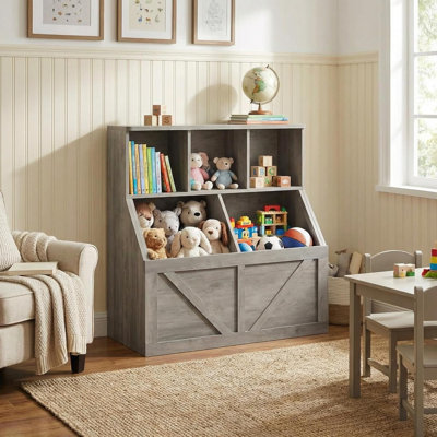 Multi-Functional Bookshelf & Toy Organizer, Sturdy Bookcase Cabinet with Storage Bins