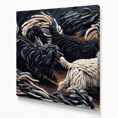 «Dogs Puli», art mural sur toile noire
