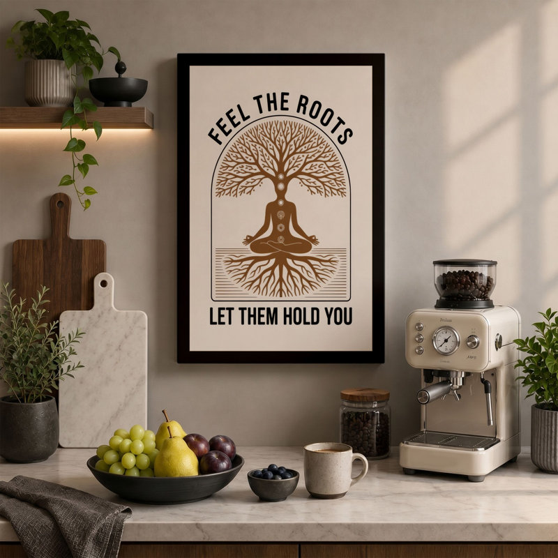 Rooted Stillness Minimalist 1 Piece Wrapped Canvas Wall Art, 24x16 - 61.0 x 40.6 cm, Ochre Border