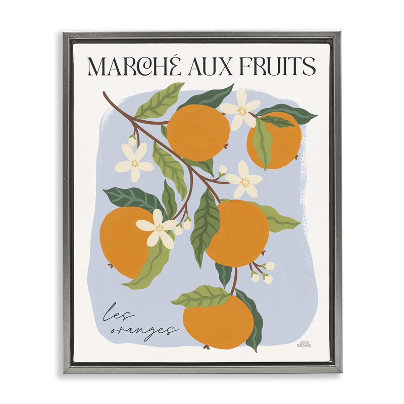 "Marche aux oranges", art mural encadré par Wild Apple, Cadre flottant gris lustré, H 31 po x l 25 po