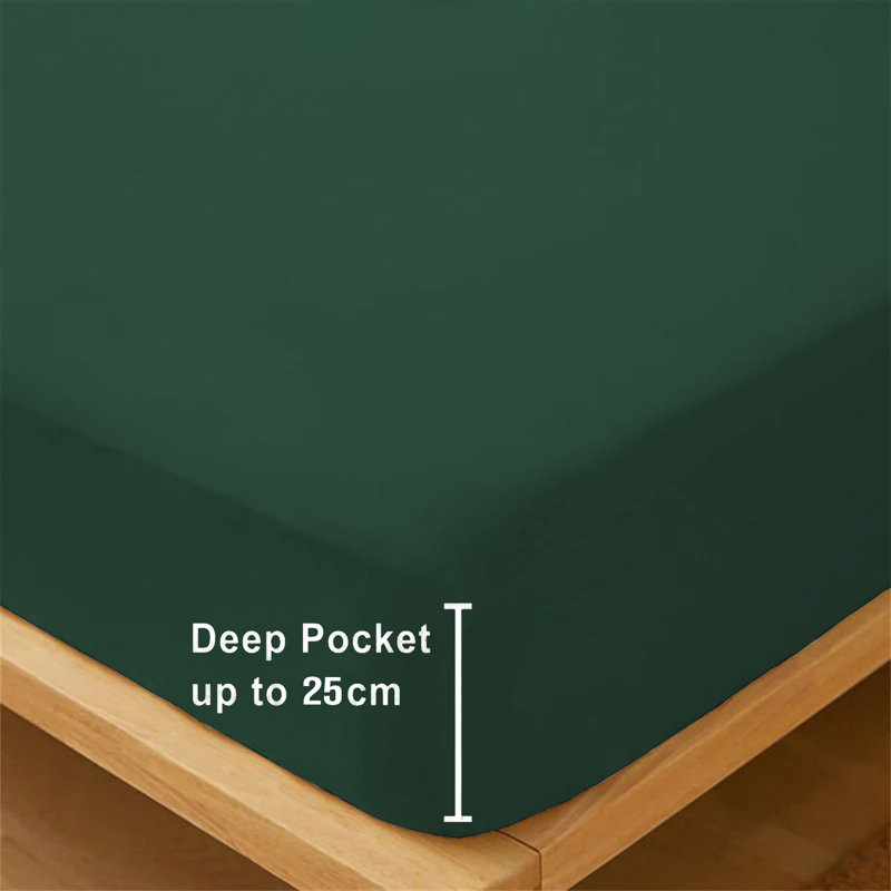 Microfiber Premium Quality Deep Hypoallergenic Fitted Sheet 25cm, Single (3'), Emerald