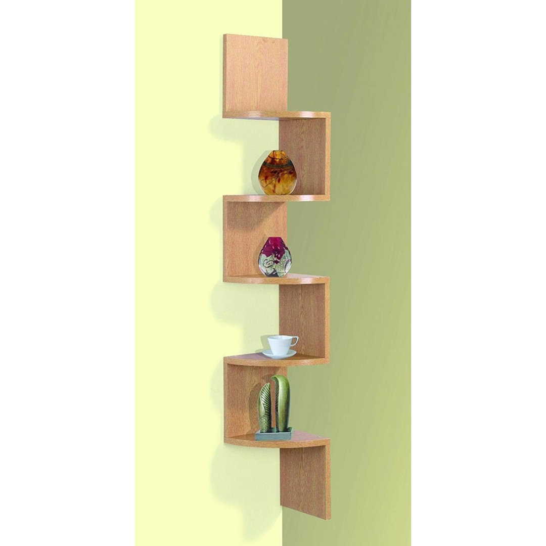 5 Tier Corner Shelf, Wall Mount Floating Shelves, Wall Shelves, Zig Zag Display Storage Organiser Shelving Unit, Bookcase Bookshelf For Living Room Be