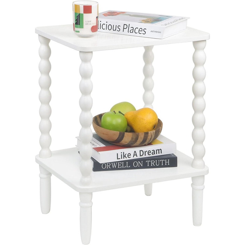 Table de bout blanche, petite table d'appoint avec tablette de rangement, table de chevet moderne à 2 niveaux pour la chambre à coucher, salon, petits espaces - blanc - 2 niveaux avec tablette de rangement / matériau semblable au bois / style moderne