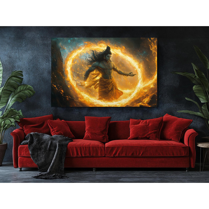 Lord Shiva Perfoming a Cosmic Dance in Ring of Fire on High-Quality Canvas Print - Handcrafted Wall Decor - Stylish Art - Gift - Wall Decor