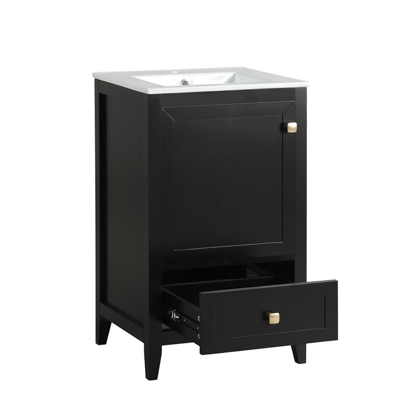Meuble-lavabo de salle de bain avec lavabo avec porte à fermeture douce et tiroir, Noir, noir, noir, noir