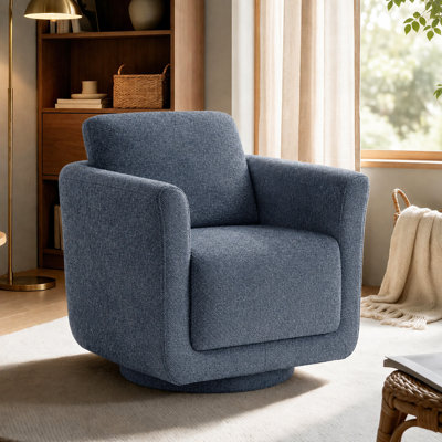 Fauteuil demi-tonneau pivotant contemporain en chenille de 33 po de largeur avec base cachée et coussin de dossier amovible