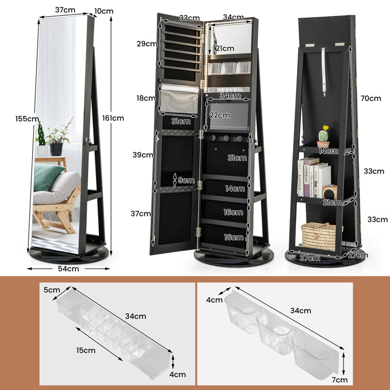 Aoting Freestanding Jewelry Armoire, Black