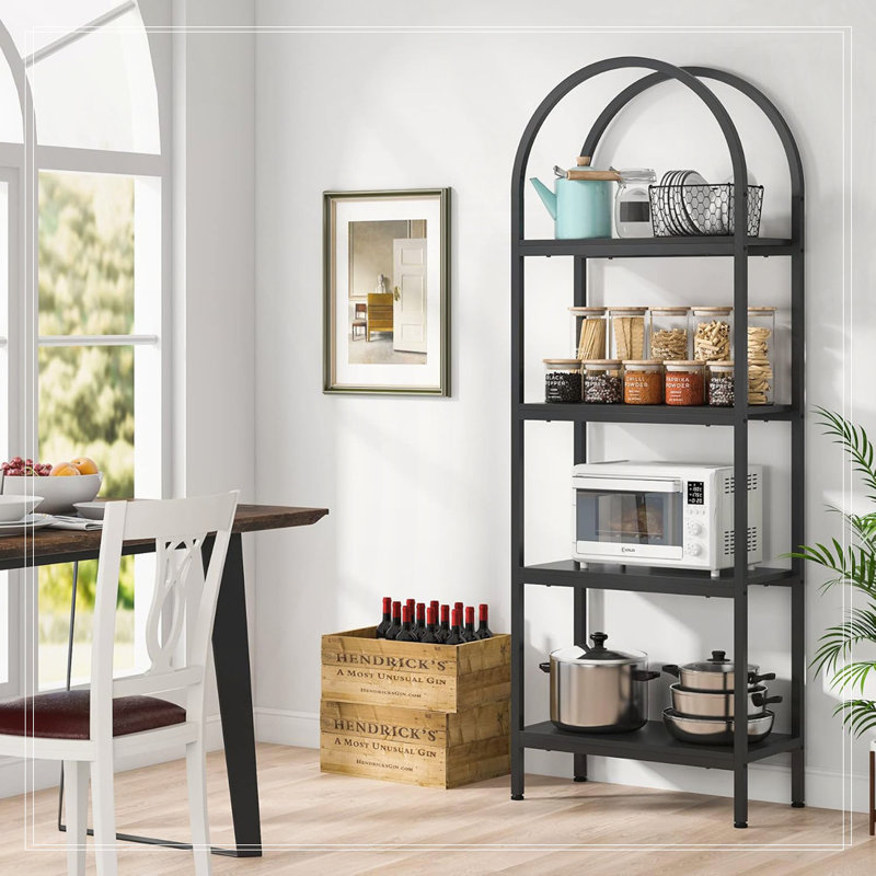 4-Tier Industrial Black Arched Open Bookshelf