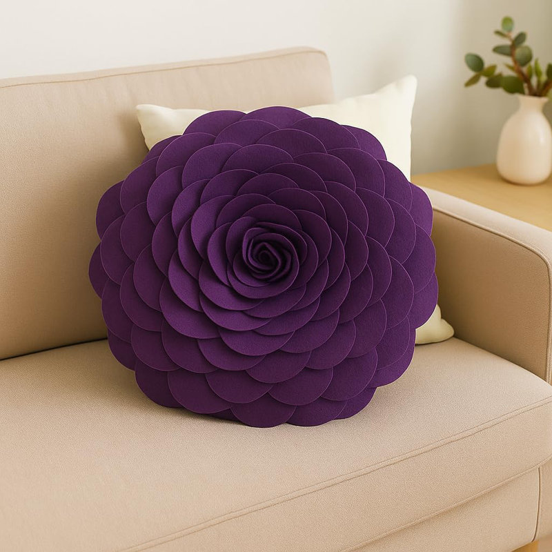  Polyester Throw Flower Pillow Cover, Pillow Cover Only - No Insert, 16" x 16", Ivory