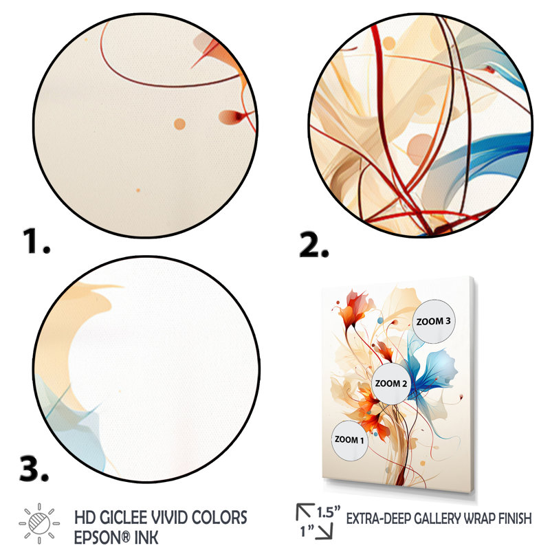 Aquarelle florale moderne en orange et bleu, H 20 po x l 12 po x P 1 po, Cadre flottant blanc