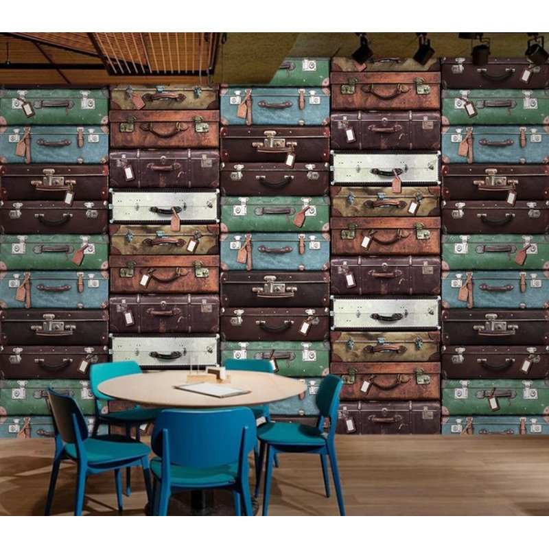 Papier peint coloré avec valises à l'ancienne, L 35,04 po x l 55 po