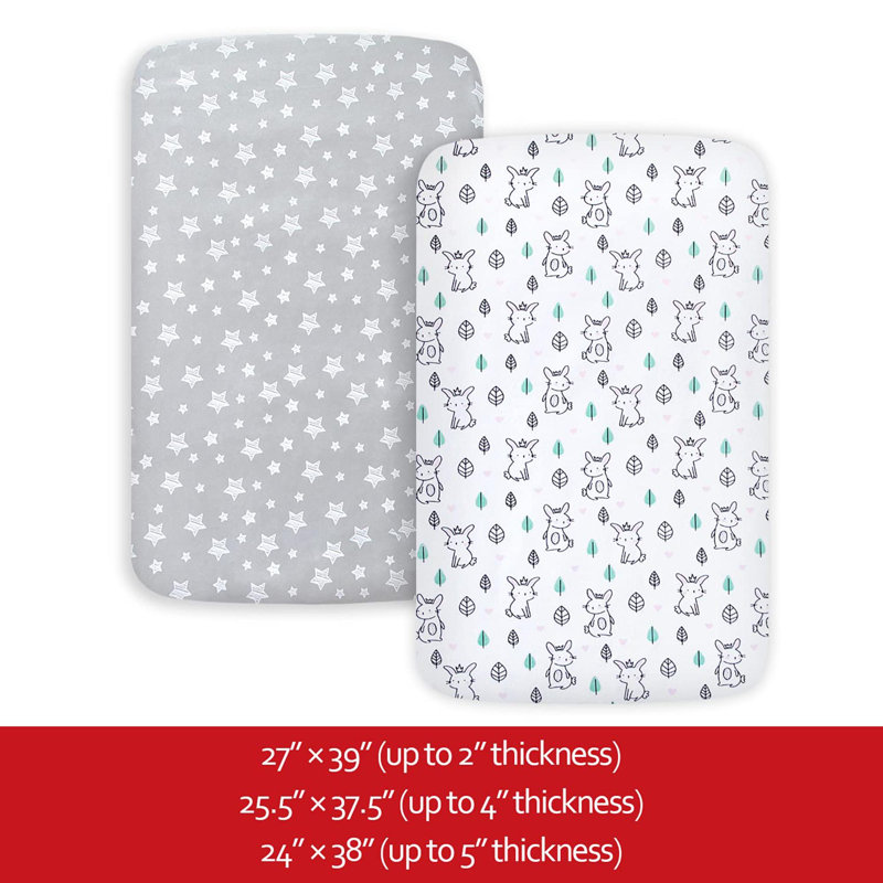 Pack And Play Sheets 2 Pack Mini Crib Sheets Stretchy Playard Fitted Sheet Compatible With Graco Pack N Play Soft And Breathable Material Stars & Bunny