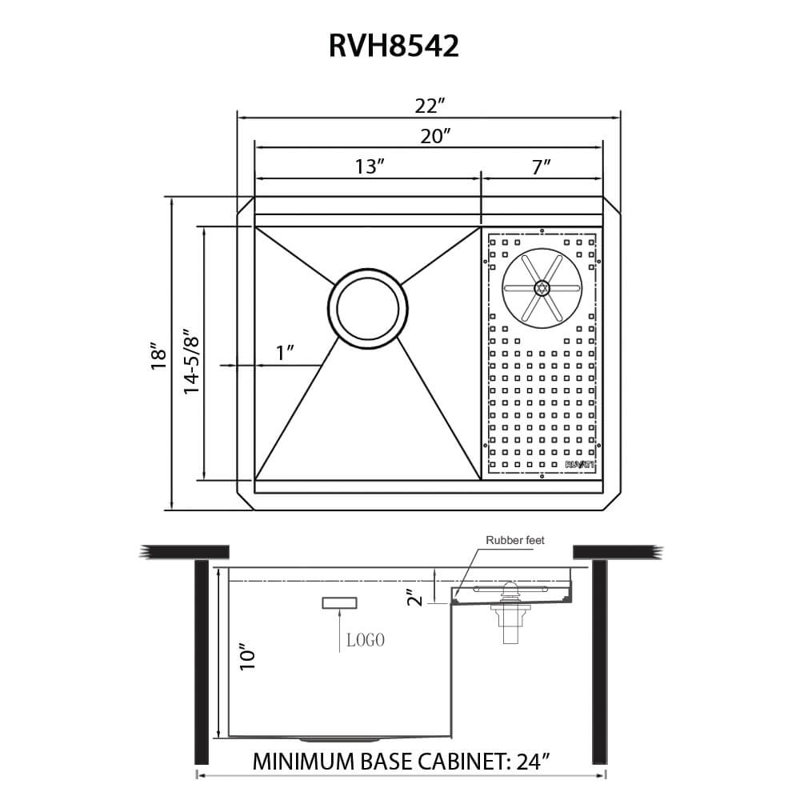 Ruvati Glass Rinser and Sink Combo Workstation for Wet Bar Bottle Washer Drop in Topmount, 10" H x 18" W x 20" L