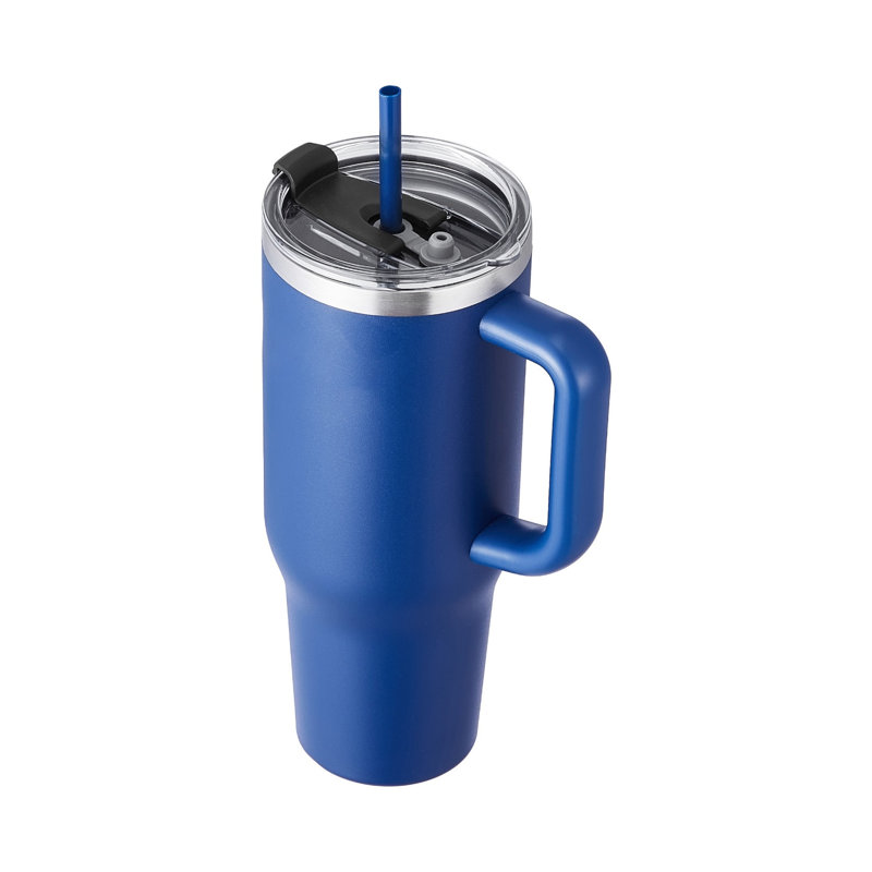 Bouteille d'eau isotherme 40 onces en acier inoxydable avec couvercle et poignée étanches, bleu