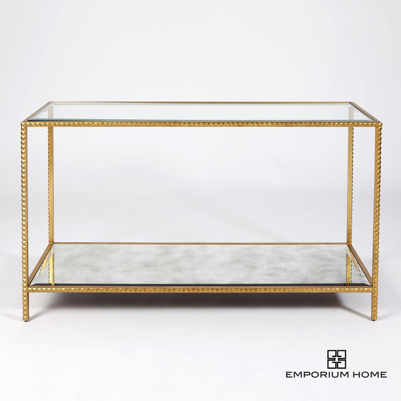 Emporium Home 58.75'' W Glass Console Table, Gold