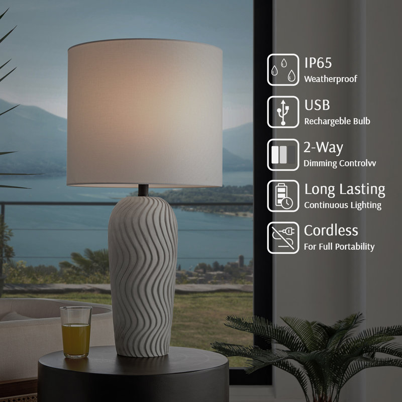 Tyrion 28.75'' Battery Powered Integrated LED Outdoor Table Lamp, Grey