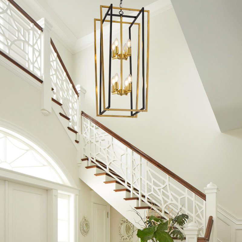 8 - Light Dimmable Lantern Geometric Chandelier, Gold