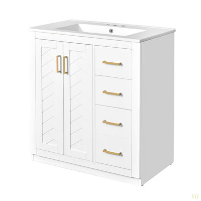 30'' Bathroom Vanity With Ceramic Sink Combo, Solid Wood Frame Bathroom Storage Cabinet, Freestanding Vanity Set With 3 Drawers &  Soft Closing Doors