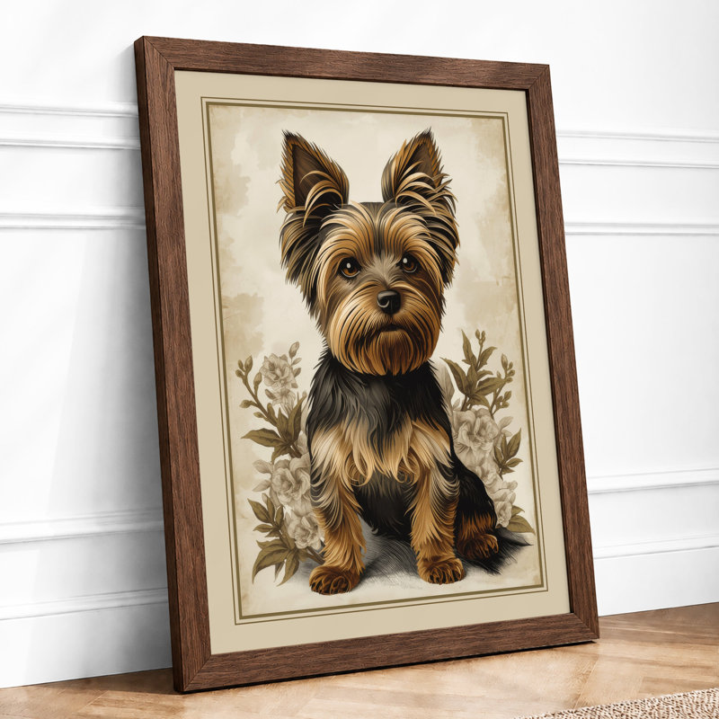 Terrier In Botanicals Vintage - Print, Walnut, A4 - 29.7 x 21.0 cm