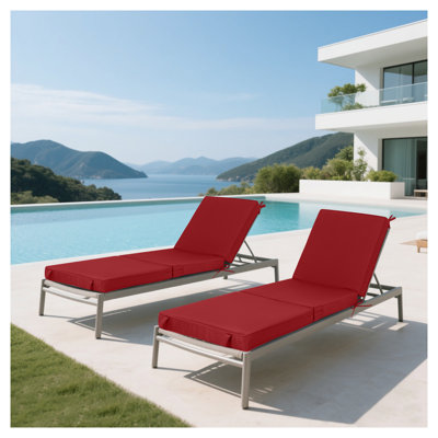 Ensemble de 2 coussins de chaise longue d'extérieur - Patins de remplacement pliables pour meubles de patio, résistants à l'eau et protégés contre les rayons UV avec fermetures autoagrippantes (bourgogne foncé)