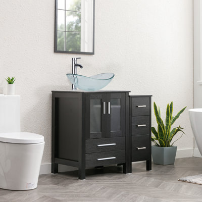 Breahnna 36'' Free Standing Single Bathroom Vanity with Glass Top with Mirror