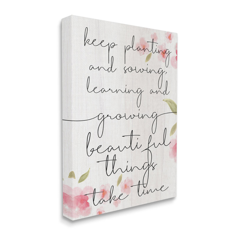 «Beautiful Things Take Time», art textuel, H 20 po x l 16 po, Plaque murale