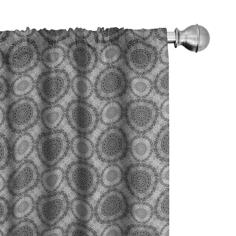 Rideaux 4 panneaux Ambesonne gris, fleurs damassées abstraites, gris noir blanc, L 56 po x L 63 po